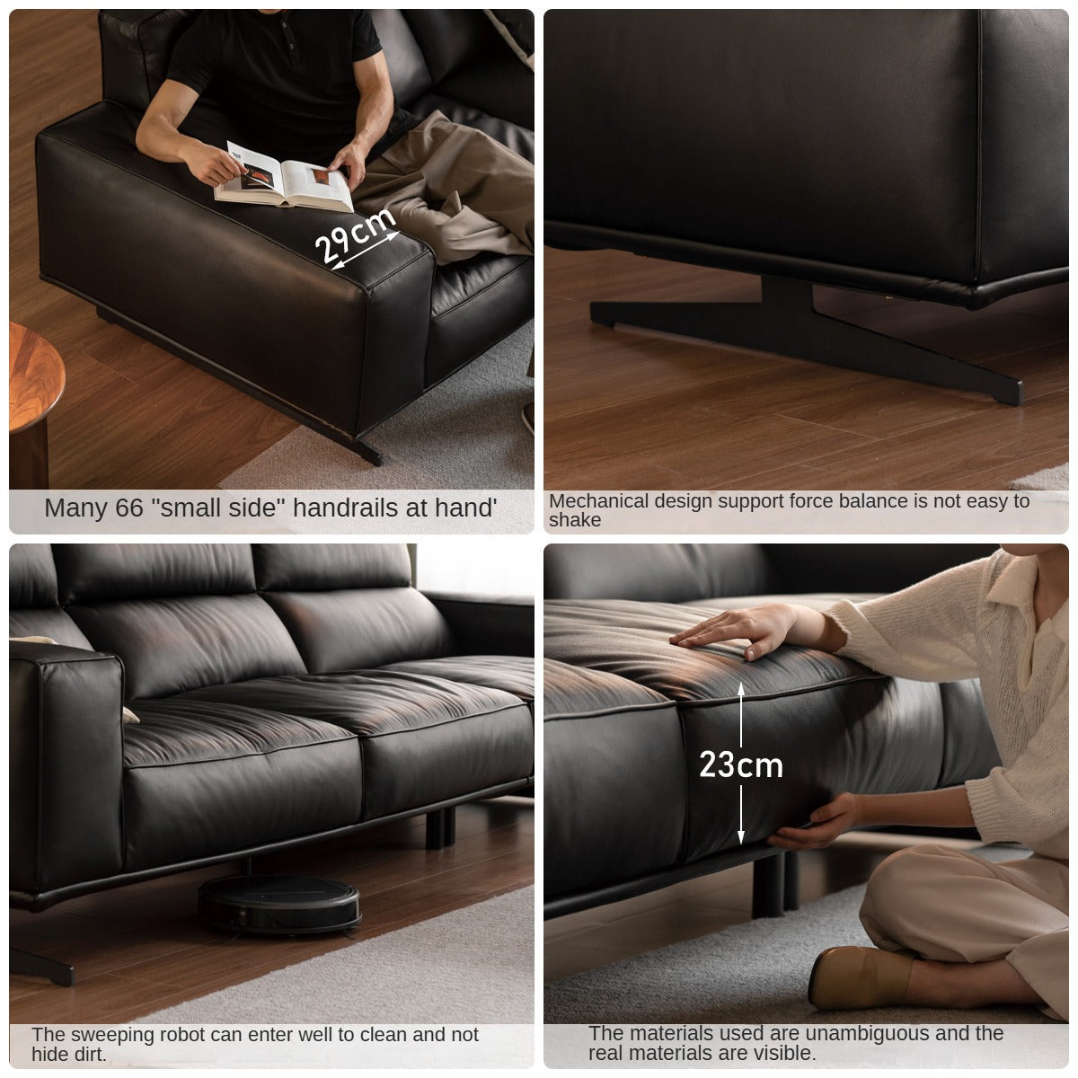 Leather high-legged sofa Italian minimalist big black bull