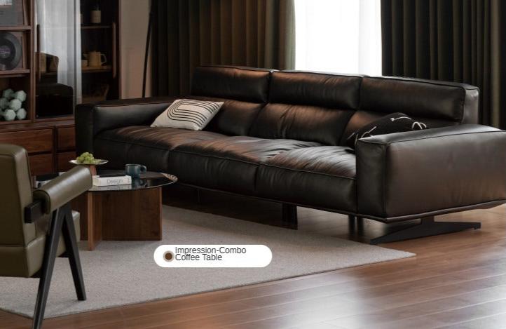 Leather high-legged sofa Italian minimalist big black bull