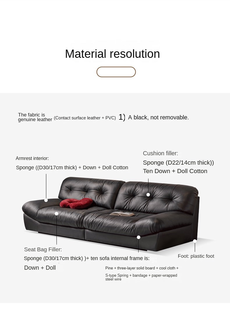 Leather Sofa First Layer Cowhide Black Sofa