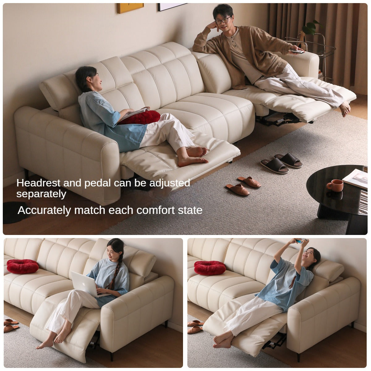 Leather Multifunctional Electric Sofa Cream Style