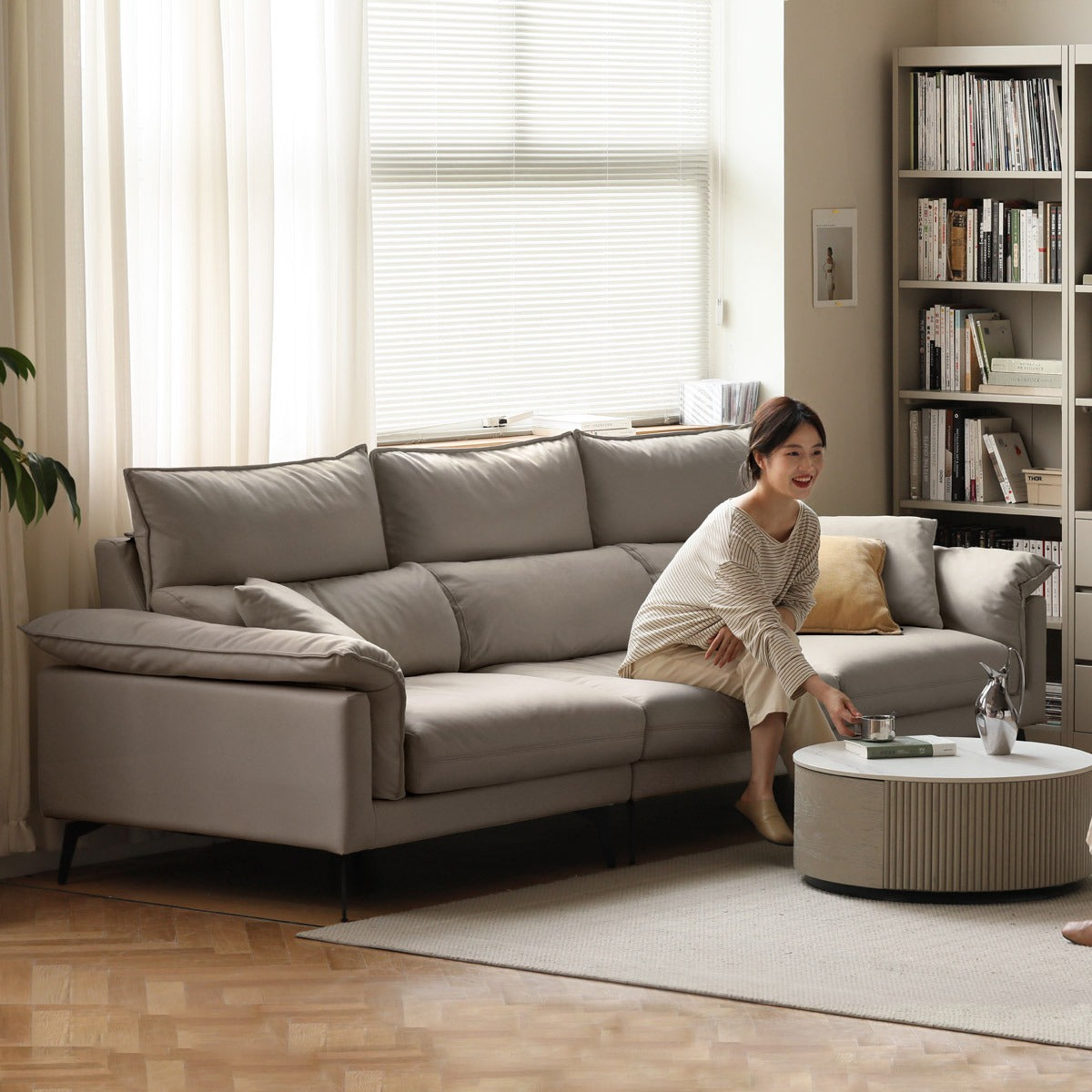 Technology Fabric Sofa Cream Style