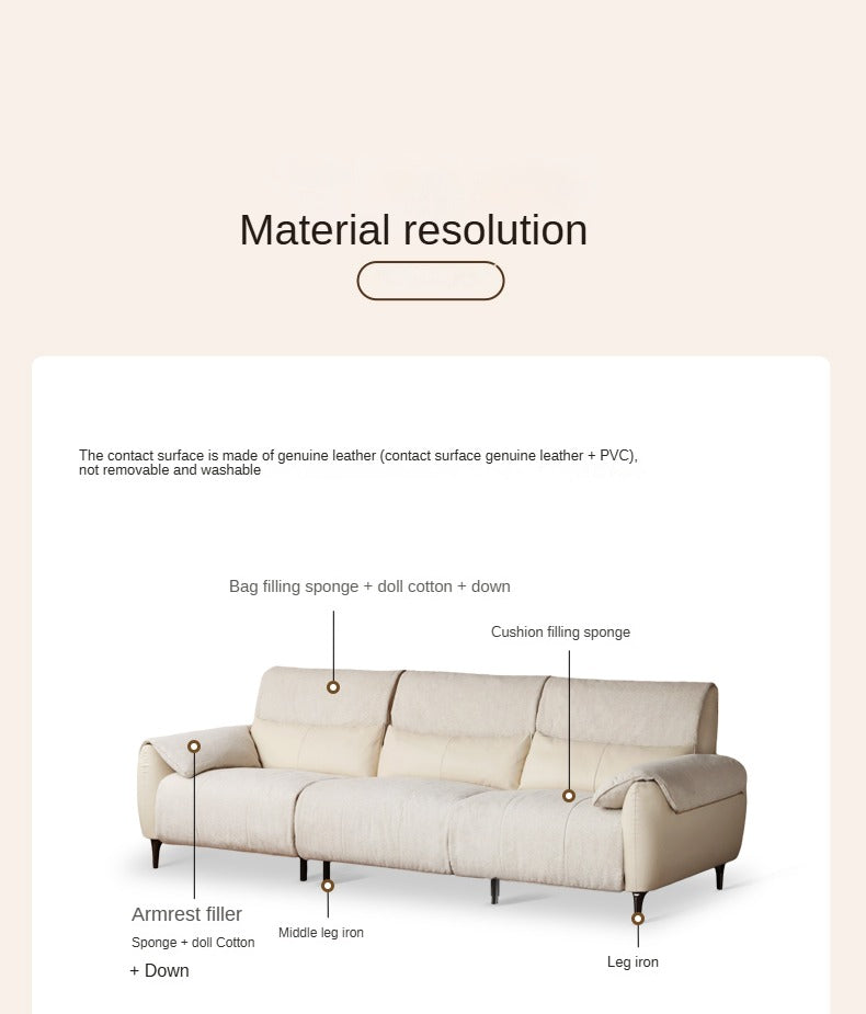 Leather Straight Sofa White Cream Style