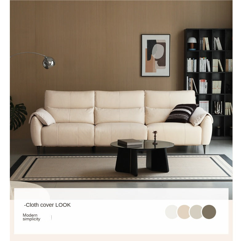 Leather Straight Sofa White Cream Style