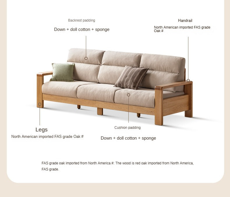 Oak Solid Wood Fabric Sofa Modern