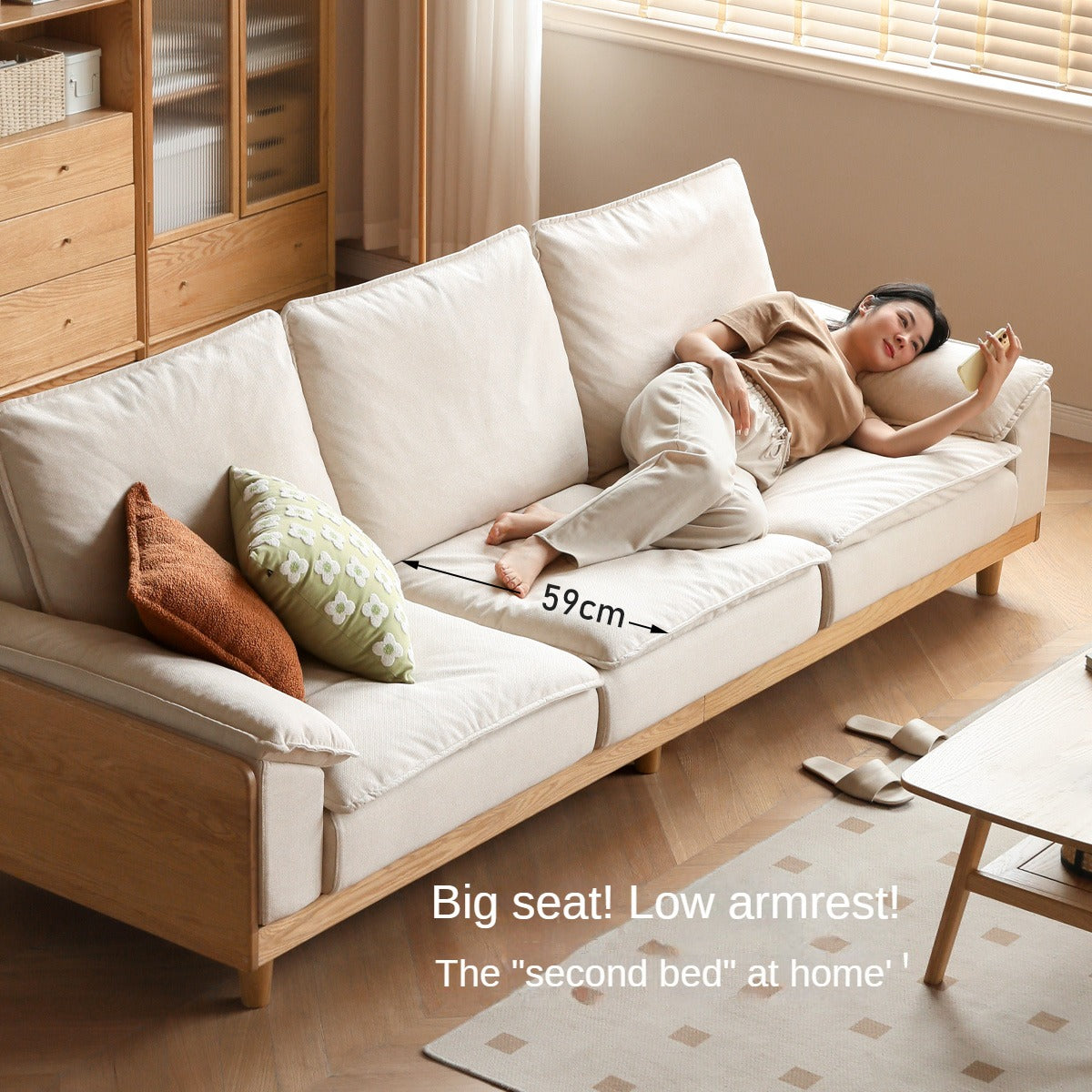 Oak Solid Wood Straight Sofa