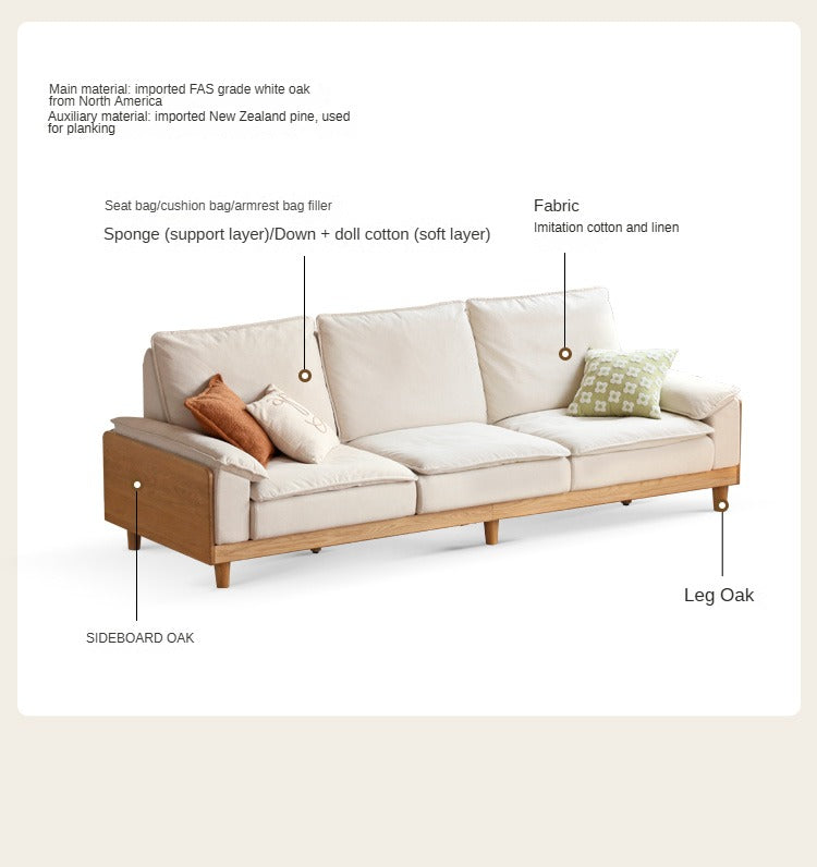 Oak Solid Wood Straight Sofa