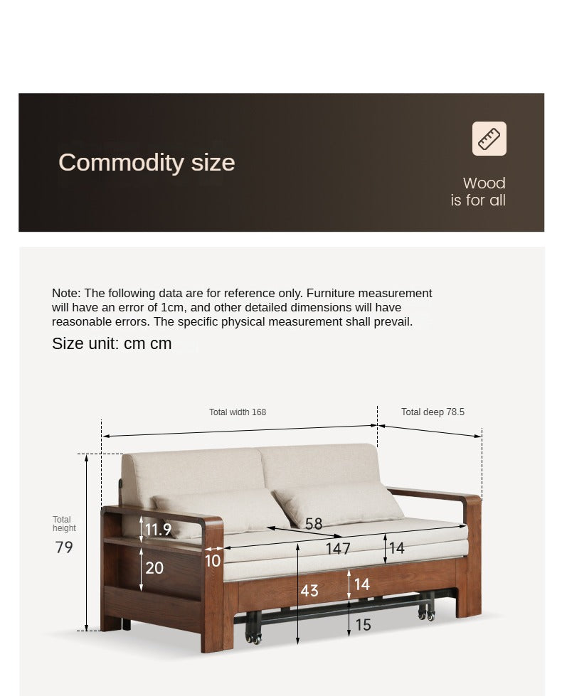 Oak Solid Wood Folding Sofa Bed