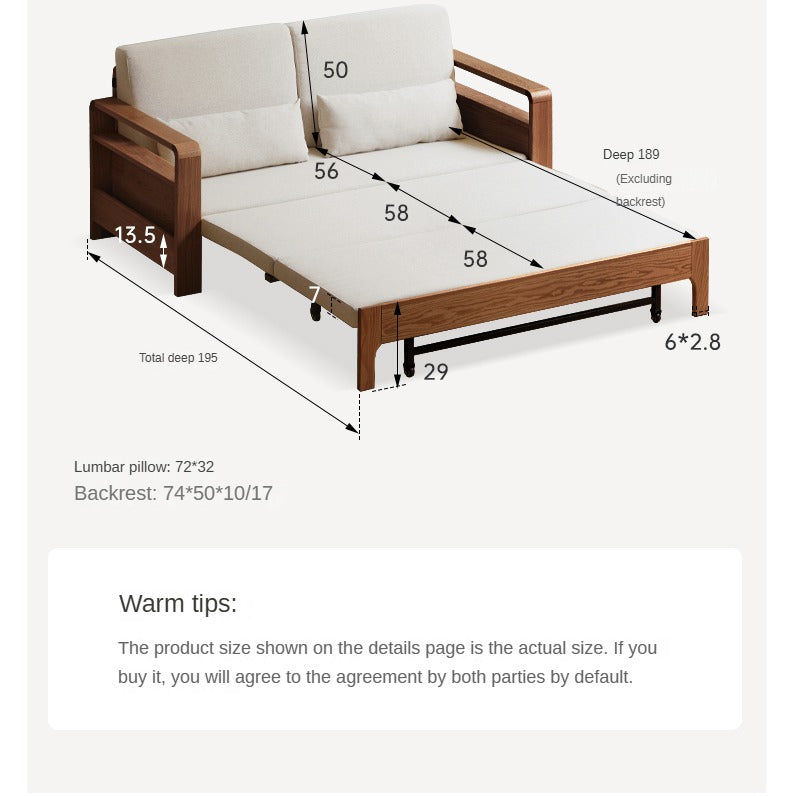 Oak Solid Wood Folding Sofa Bed