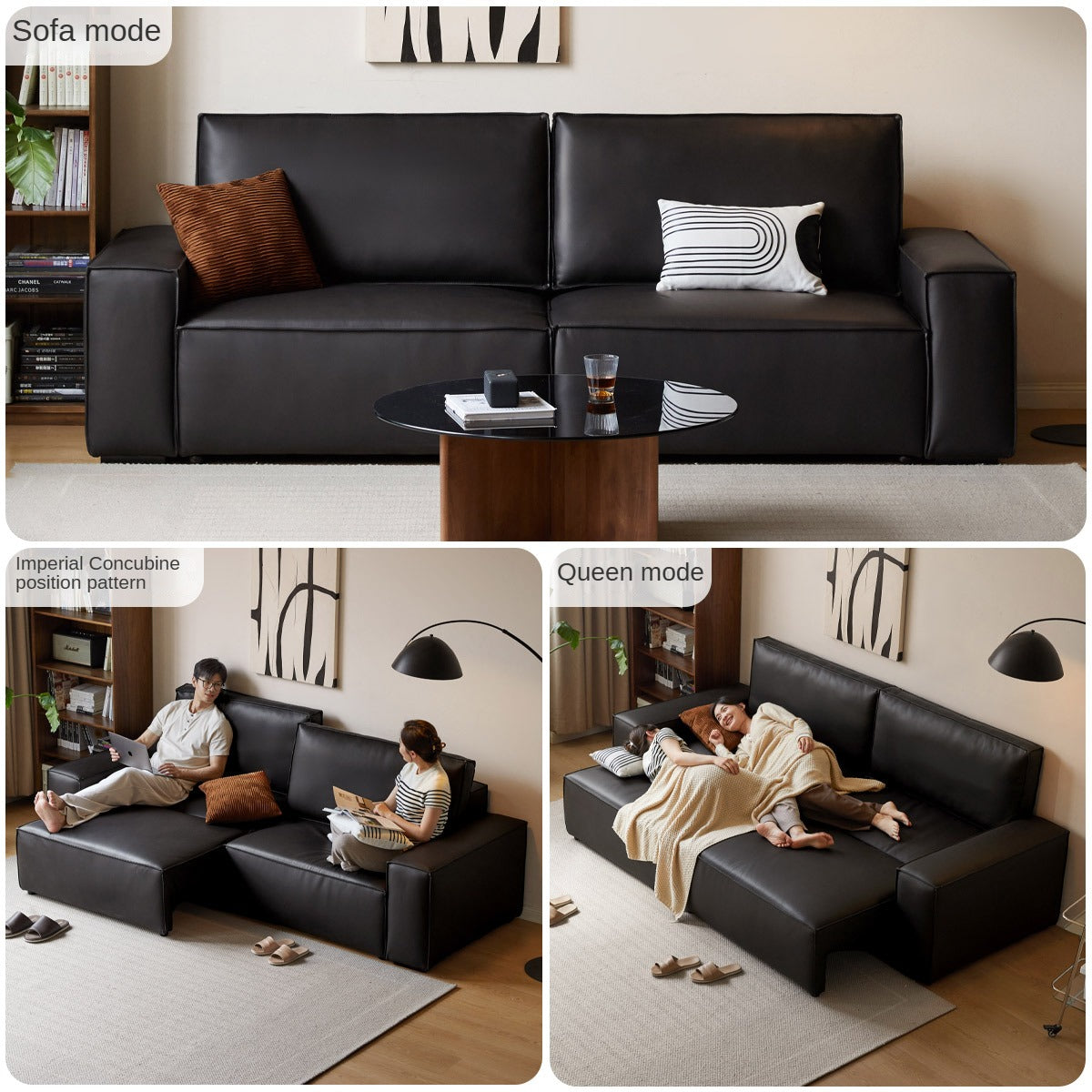 Leather Telescopic Sofa Light Luxury Tofu Block