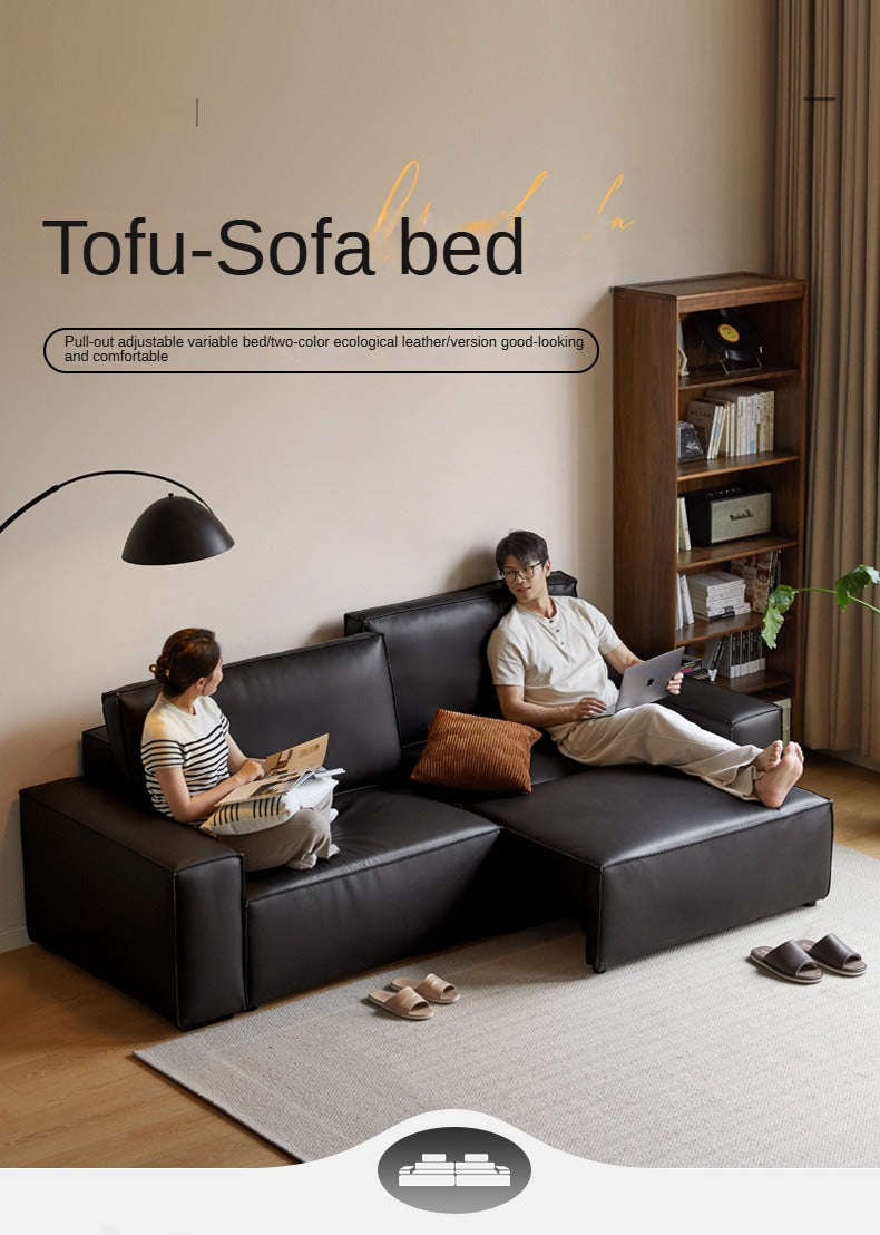 Leather Telescopic Sofa Light Luxury Tofu Block