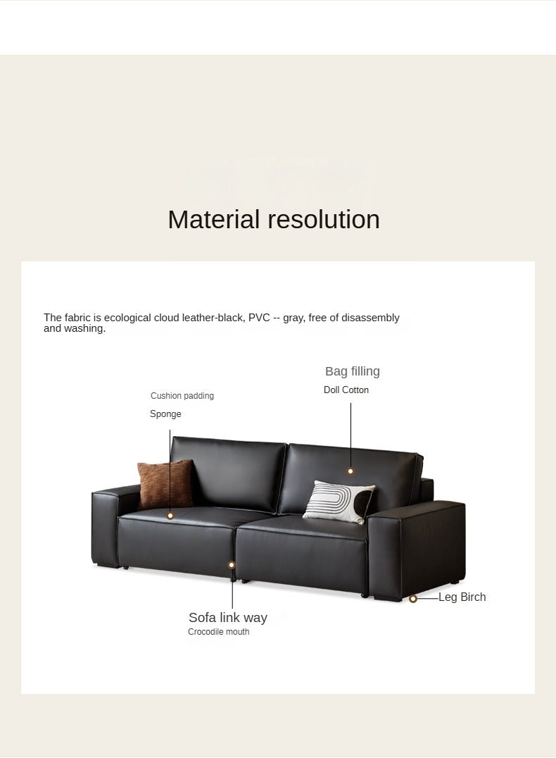 Leather Telescopic Sofa Light Luxury Tofu Block