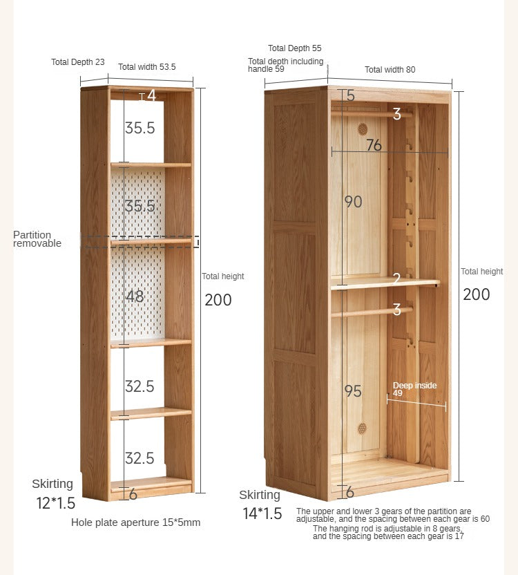 Oak Solid Wood Children's Wardrobe with Desk