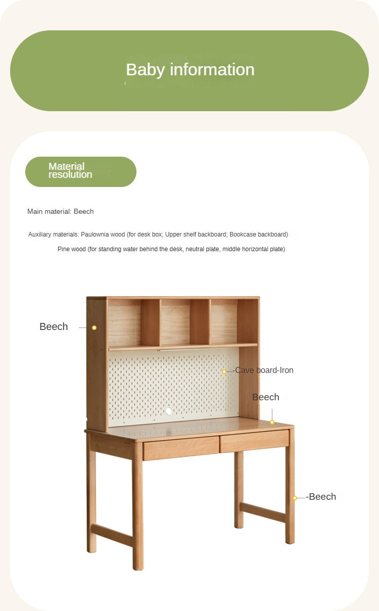 Beech solid wood children's desk bookcase