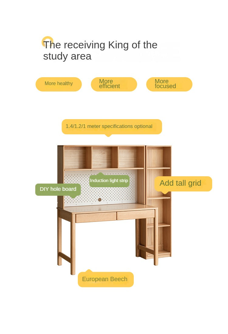 Beech solid wood children's desk bookcase