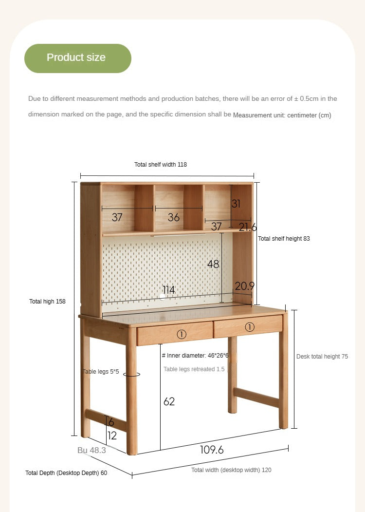 Beech solid wood children's desk bookcase