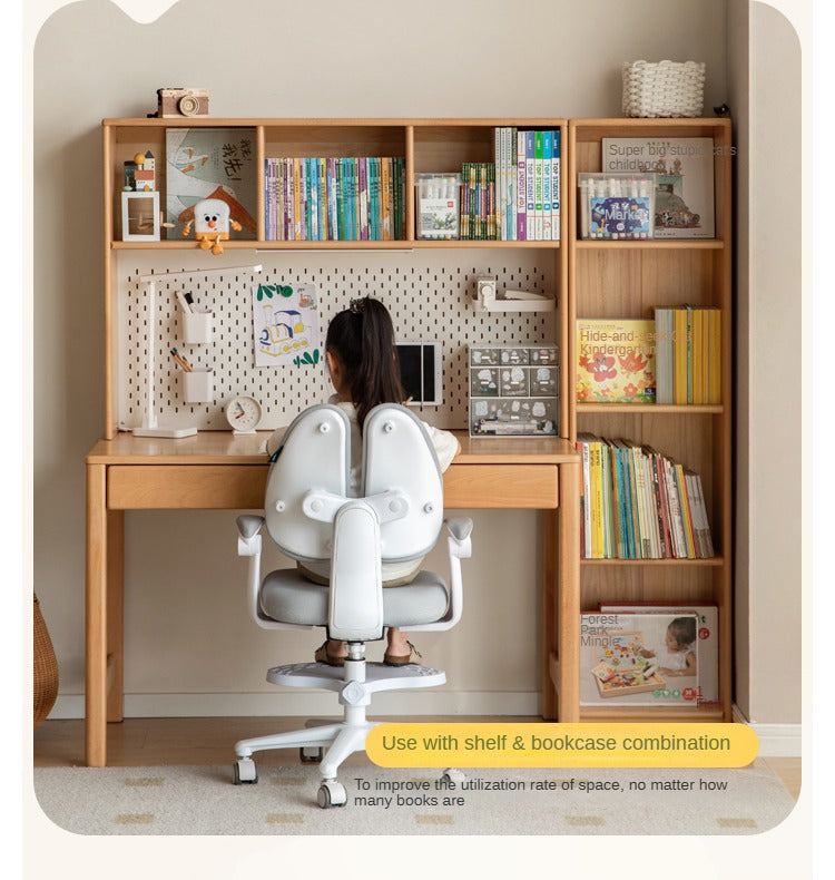 Beech solid wood children's desk bookcase