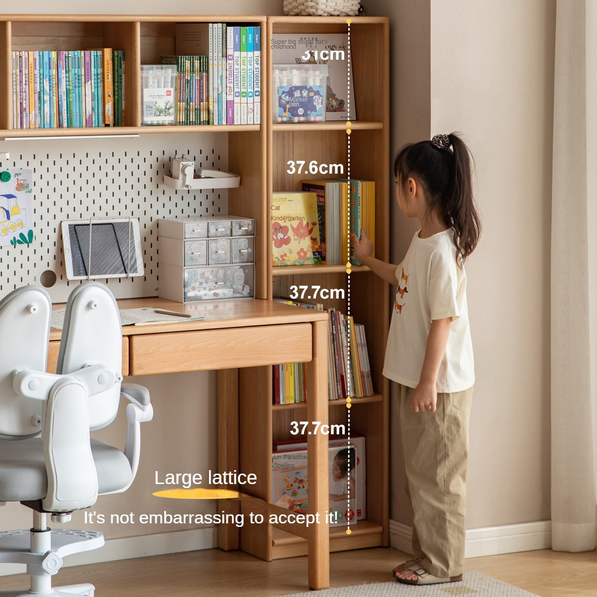 Beech solid wood children's desk bookcase