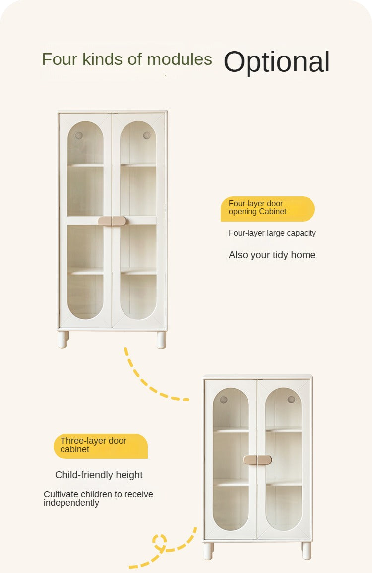 Rubber solid wood children's cream style bookcase