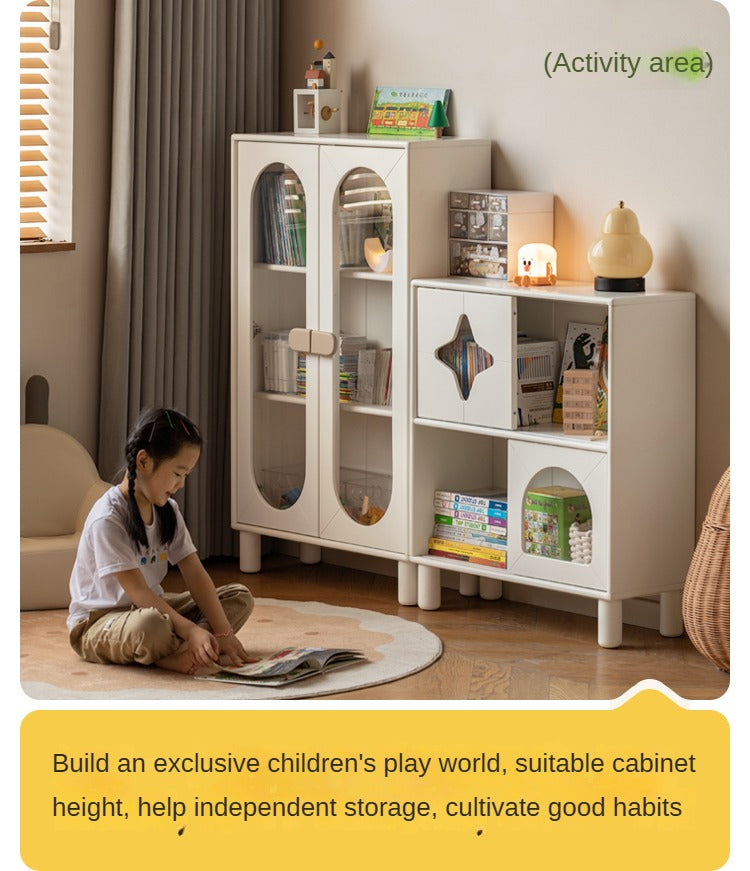 Rubber solid wood children's cream style bookcase