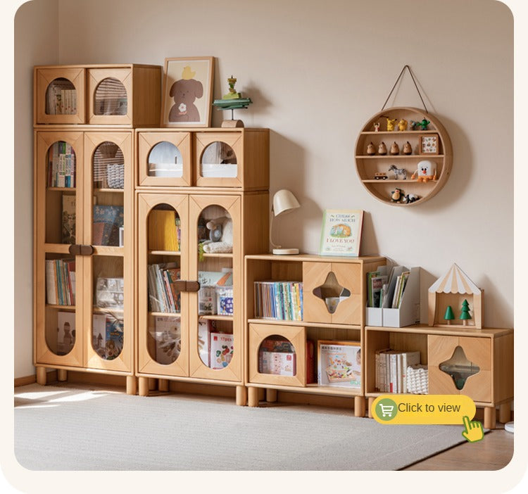 Rubber solid wood children's cream style bookcase