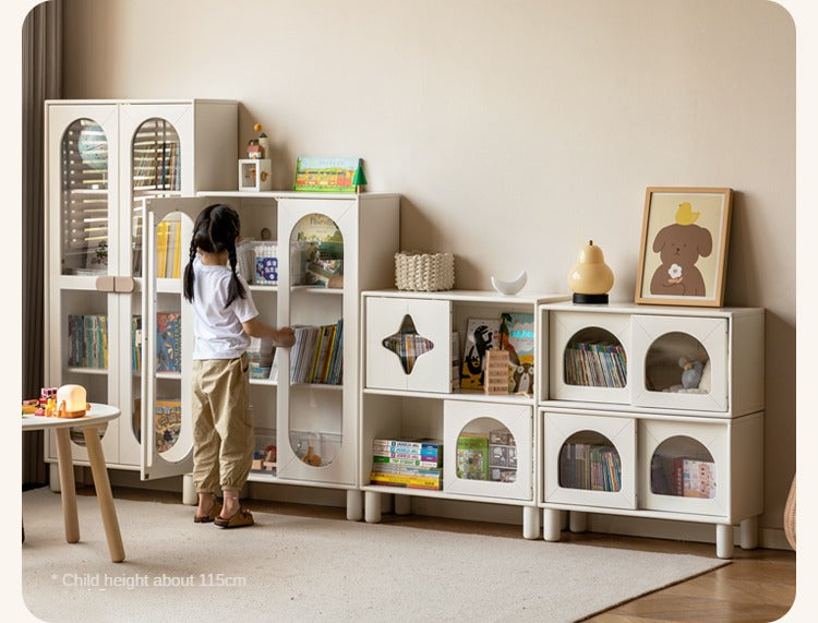 Rubber solid wood children's cream style bookcase