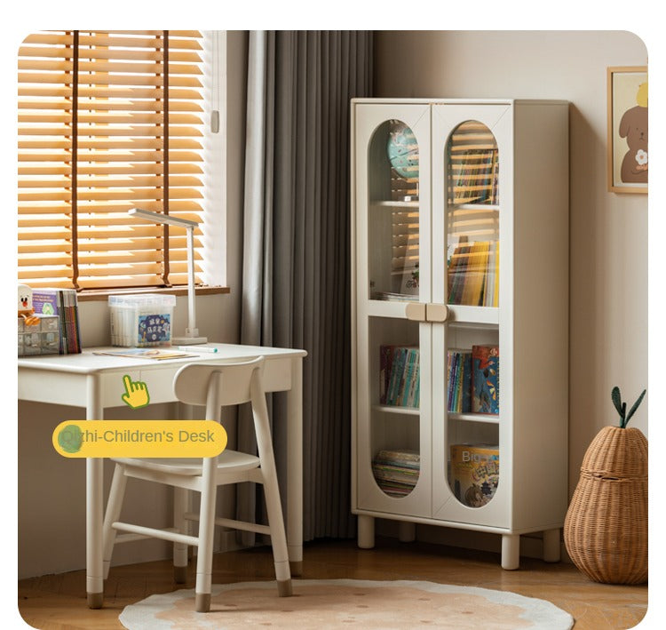 Rubber solid wood children's cream style bookcase