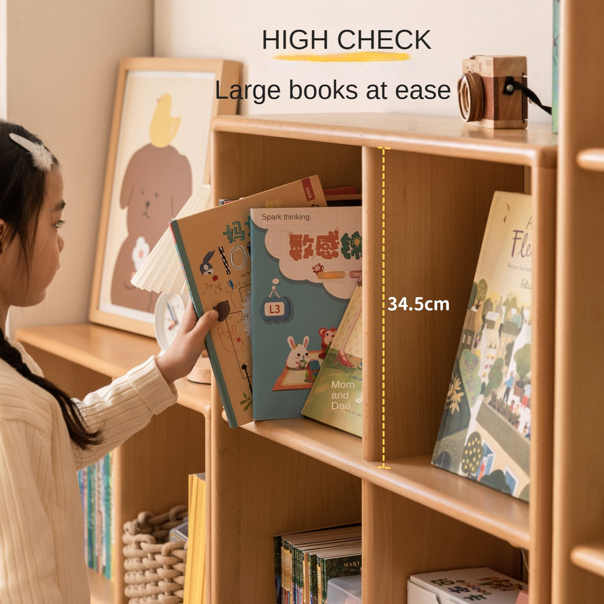 Beech solid wood children's bookcase