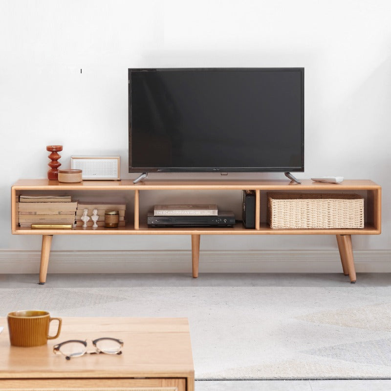 Beech solid wood TV cabinet open storage-