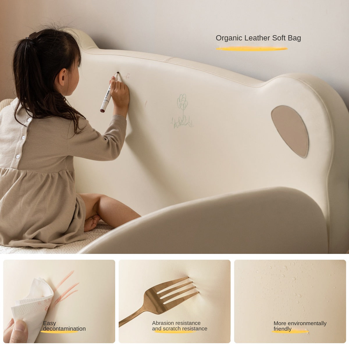 Birch Solid Wood Organic Leather Retractable Children's Bed