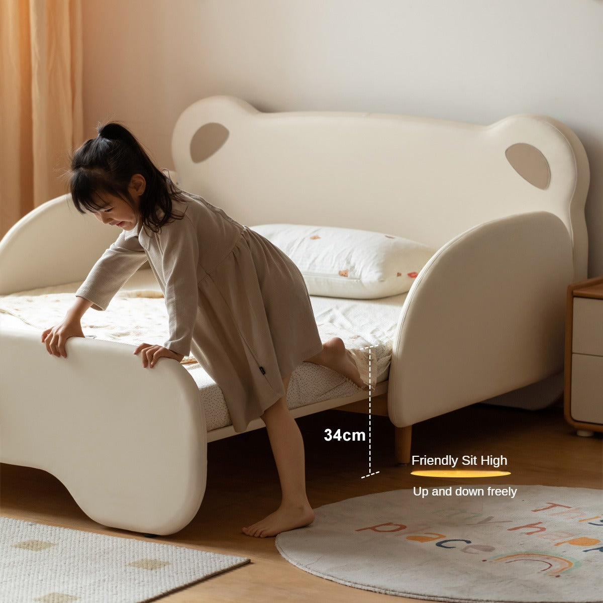 Birch Solid Wood Organic Leather Retractable Children's Bed