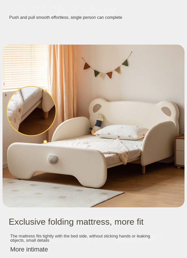 Birch Solid Wood Organic Leather Retractable Children's Bed