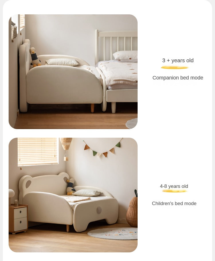 Birch Solid Wood Organic Leather Retractable Children's Bed