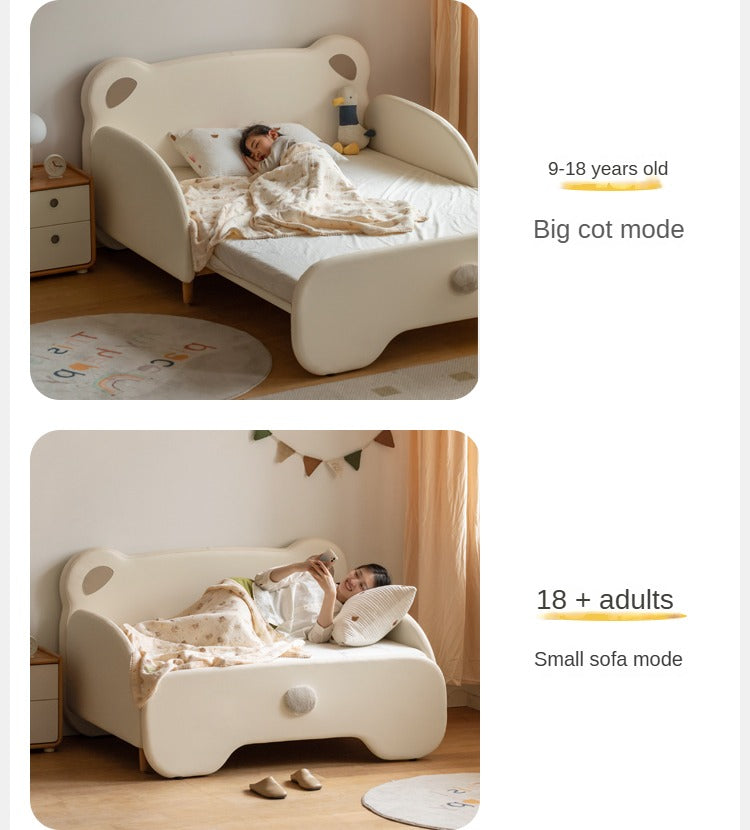 Birch Solid Wood Organic Leather Retractable Children's Bed