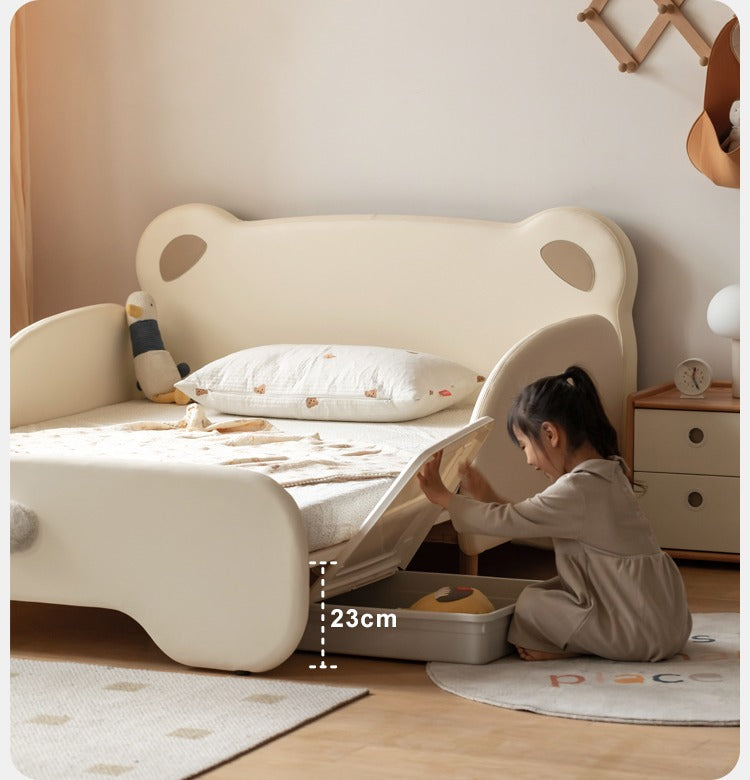 Birch Solid Wood Organic Leather Retractable Children's Bed