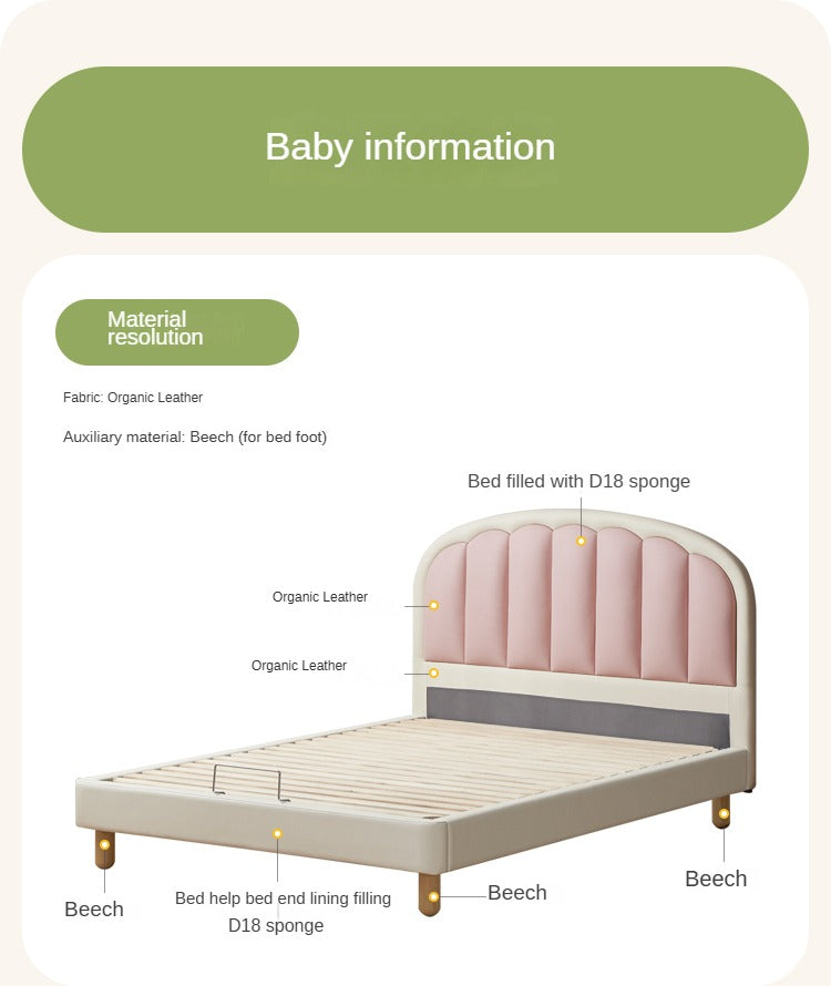 Organic leather Children's Cream Style Soft Bed