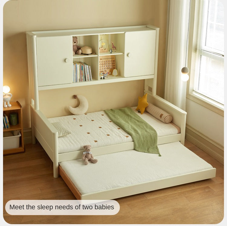 Poplar Solid Wood Children's Storage White Single Bed