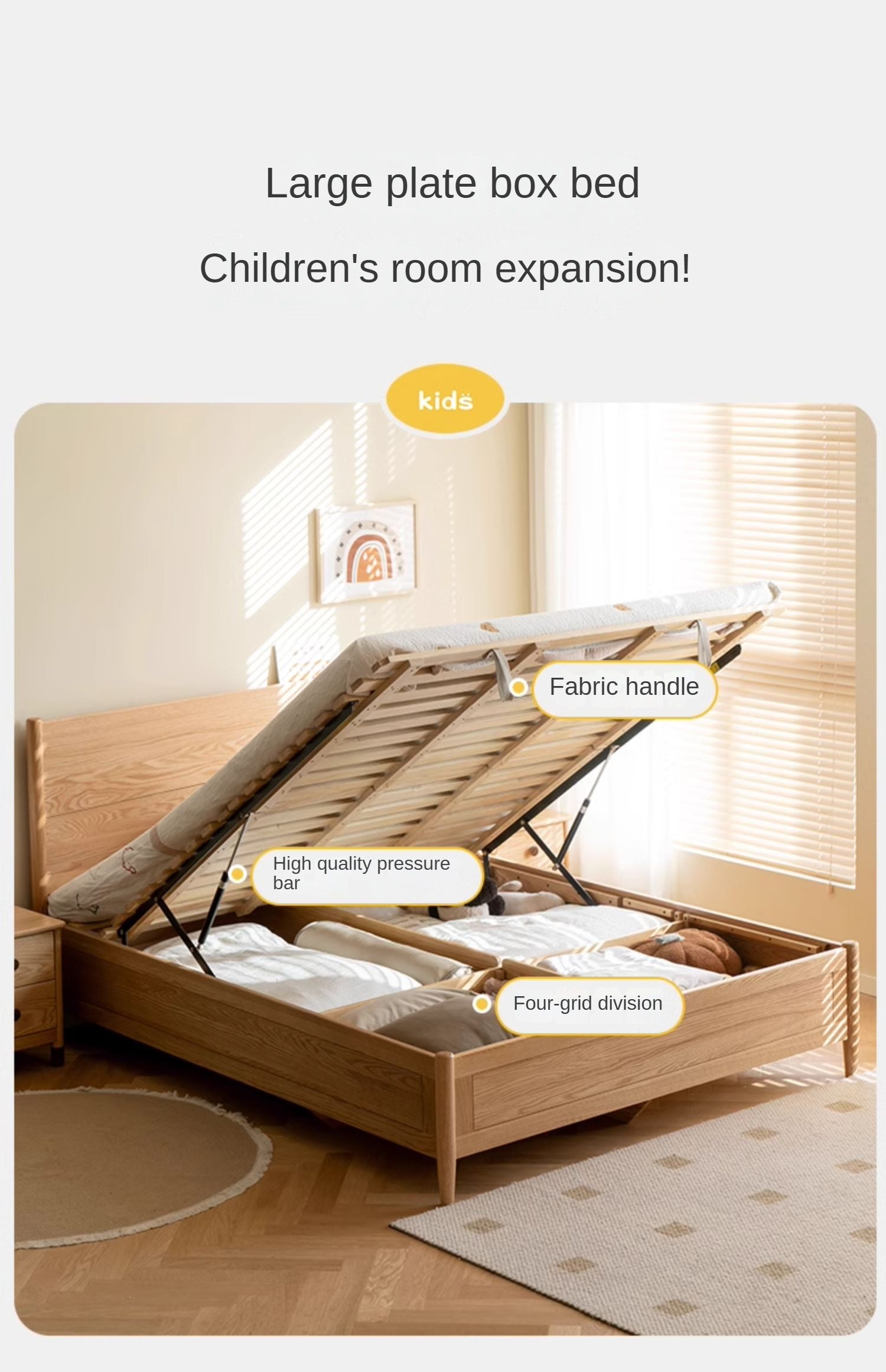 Beech, Oak Solid Wood Children's Box Bed