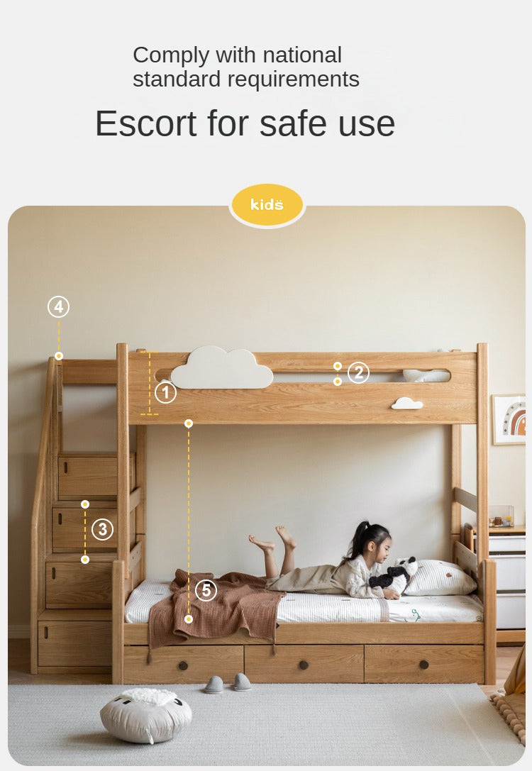 Oak Solid Wood Children's Cloud Bunk Bed