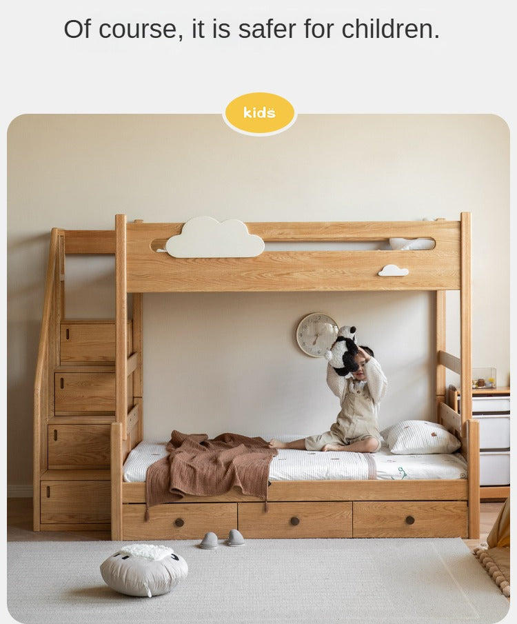 Oak Solid Wood Children's Cloud Bunk Bed