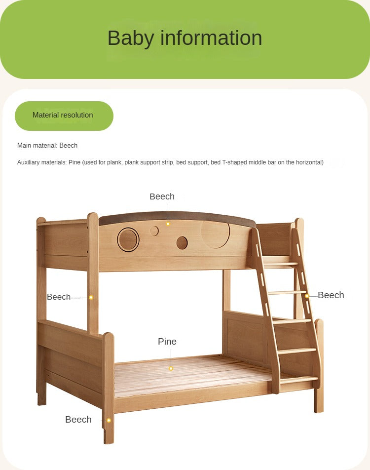 Beech Solid Wood Children's Storage Bunk Bed