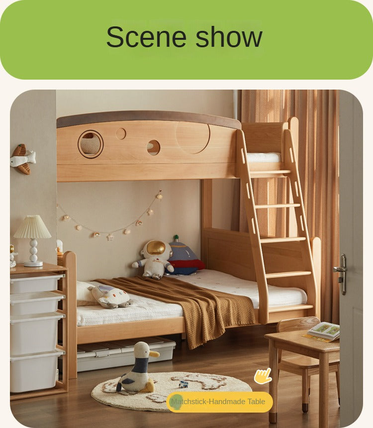 Beech Solid Wood Children's Storage Bunk Bed