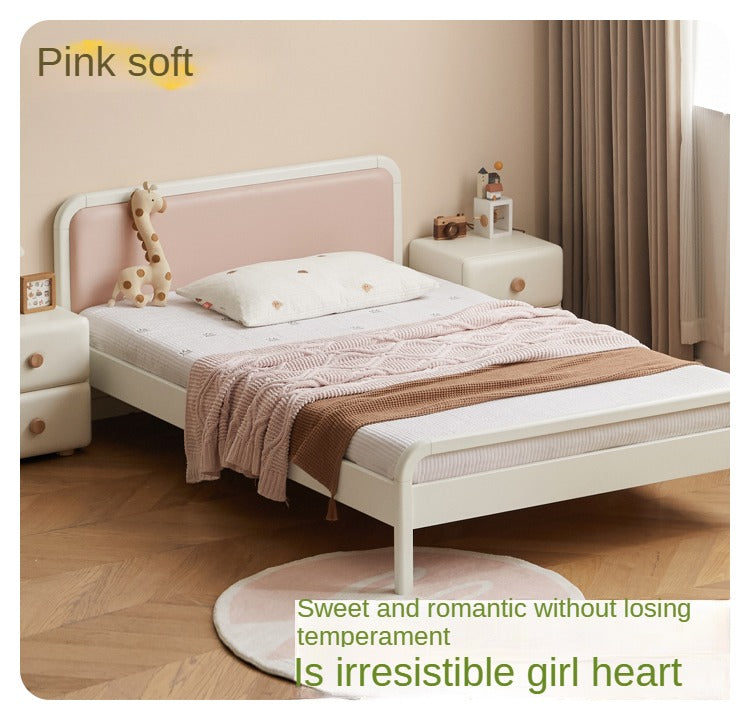 Rubber Wood White Cream Style Children's Soft Bed