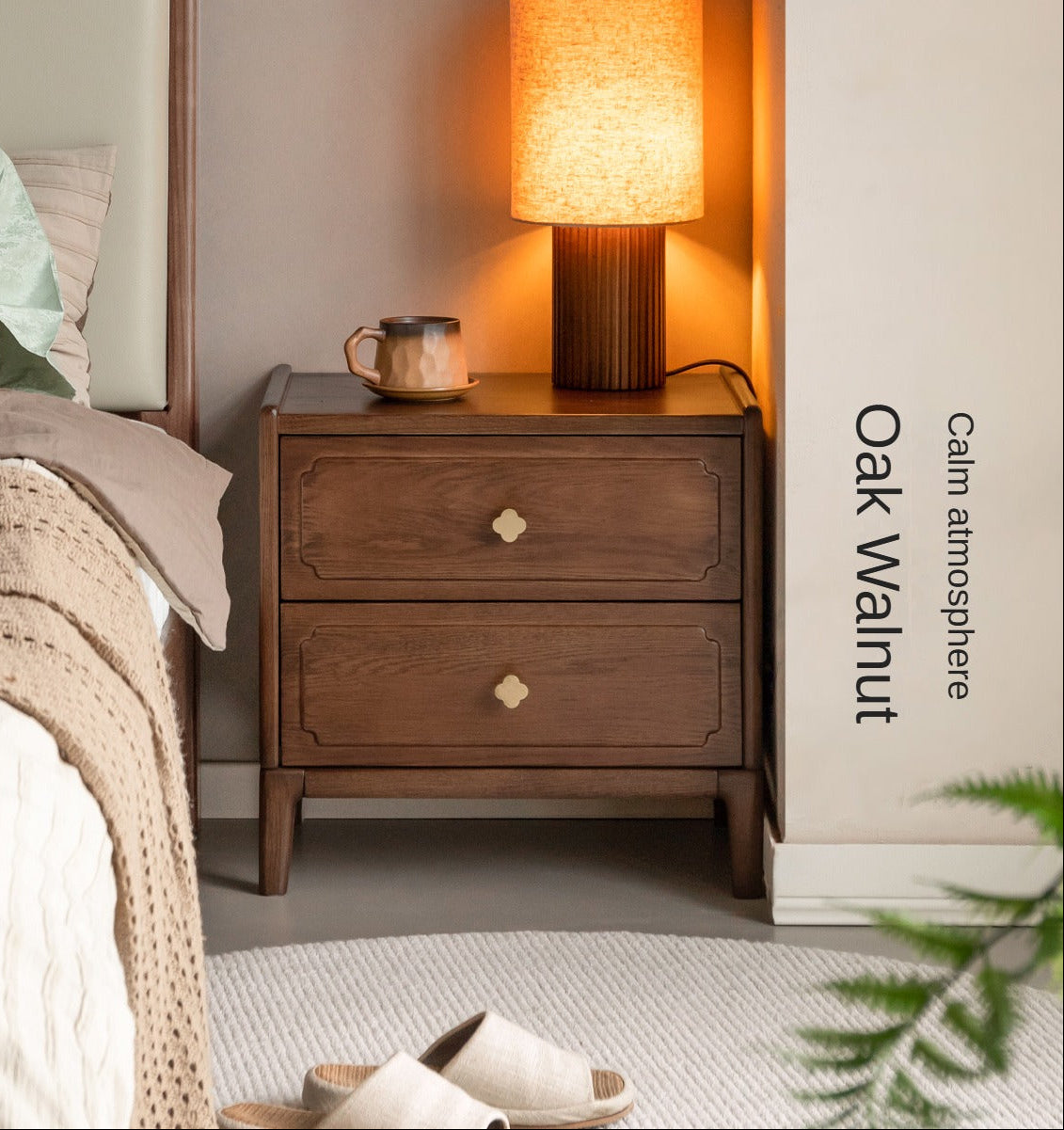 Black Walnut, Oak Solid Wood Nightstand