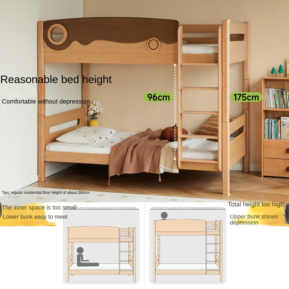 Beech solid wood with guardrails bunk bed