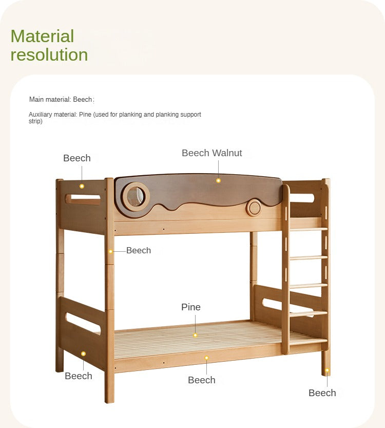 Beech solid wood with guardrails bunk bed