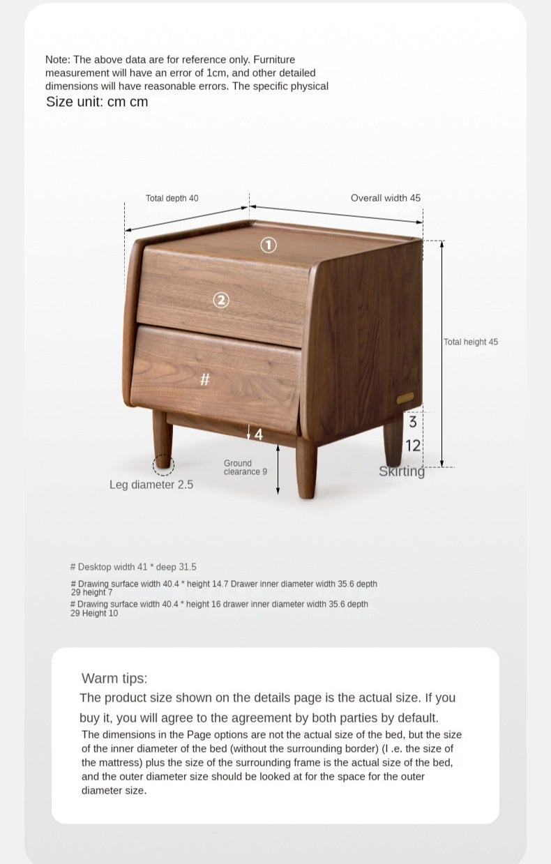 Black Walnut Solid Wood Small Nightstand