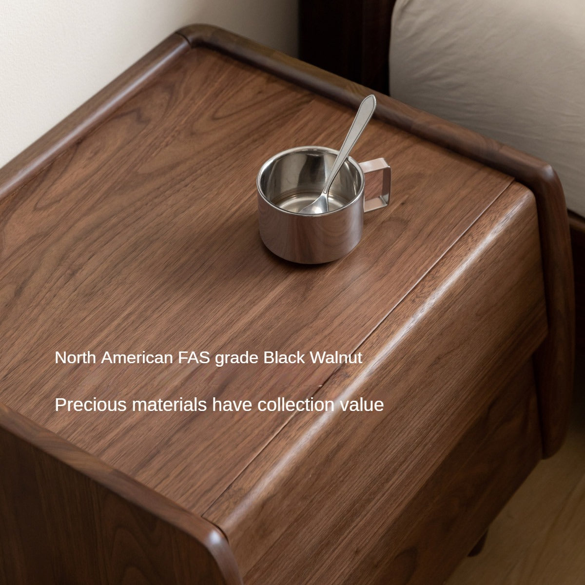 Black Walnut Solid Wood Small Nightstand