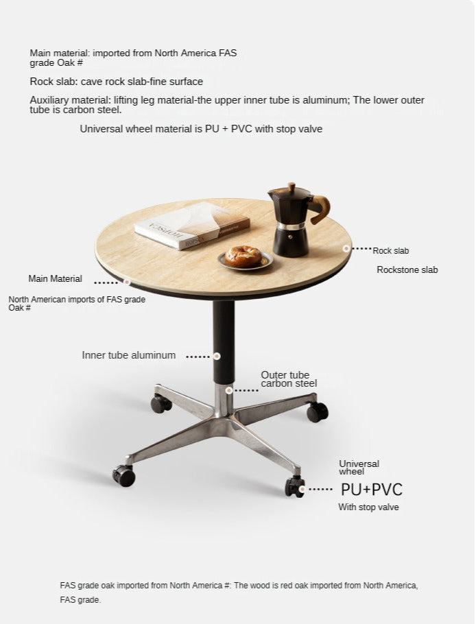 Oak Solid Wood Lifting Rock Plate Tea Table