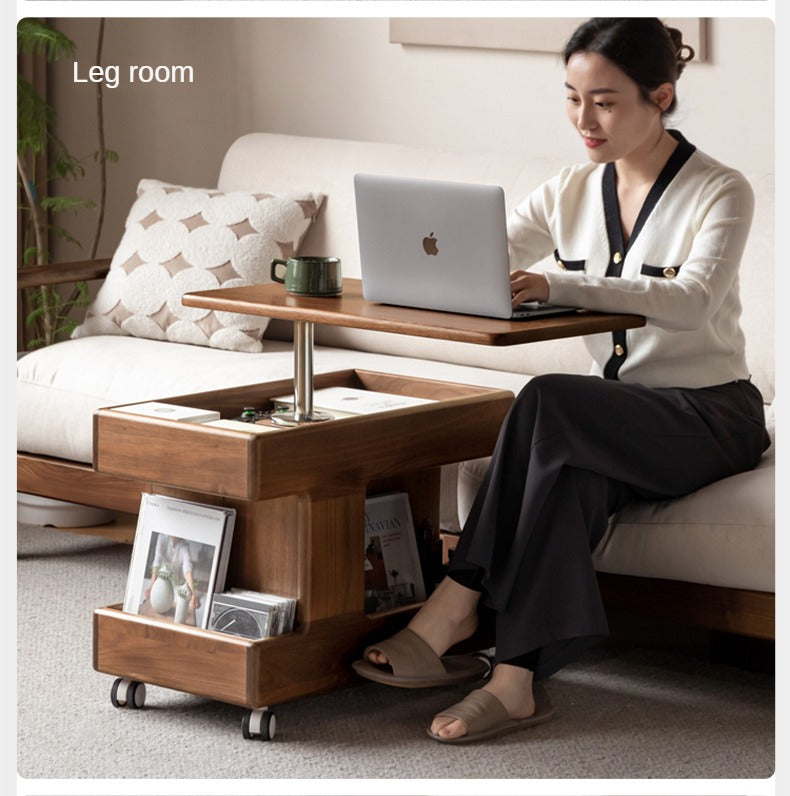 Black walnut solid wood raised and lowered rotating coffee table