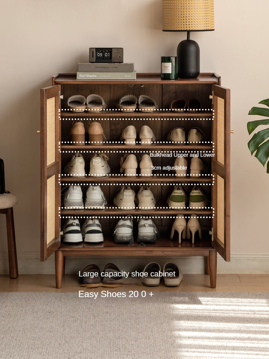 Oak Solid Wood Door Rattan Shoe Cabinet